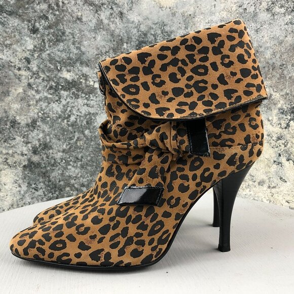 Colin Stuart Women's 8B Leopard Print Suede Bow Slouch Folded Shaft Booties - Picture 3 of 12